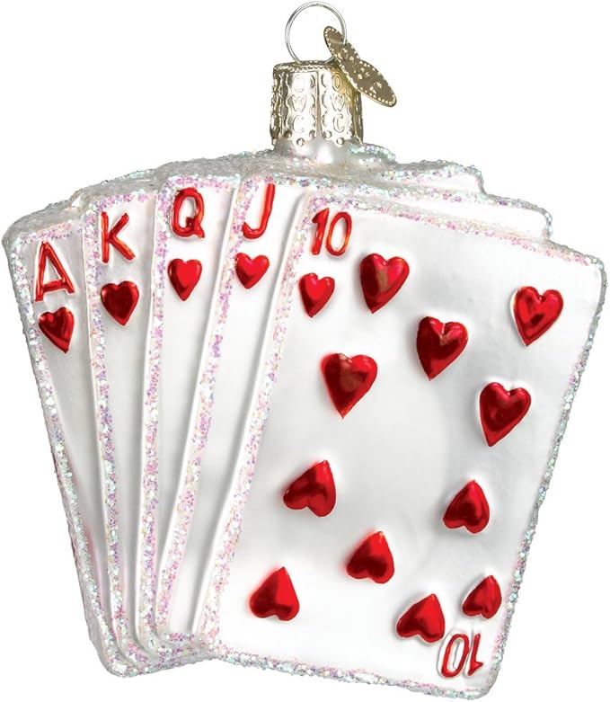 Old World Christmas Vegas Royal Flush Glass Blown Ornament for Christmas Tree, Handcrafted Holiday Decoration, Gamble Collection
