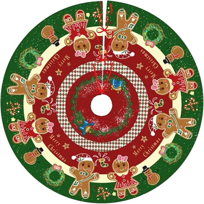 Gingerbread Christmas Tree Skirt 36" Candy Themed Christmas Tree Skirts Gingerbread Tree Mat for Christmas Xmas Festive Party Yard Gingerbread Christmas Decorations Indoor Outdoor Ornaments -1