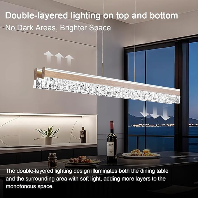 47.24" Linear Chandelier for Dining Room Modern Led Pendant Light Fixtures Dimmable Crystal Island Lights for Kitchen Living Room Office Bar