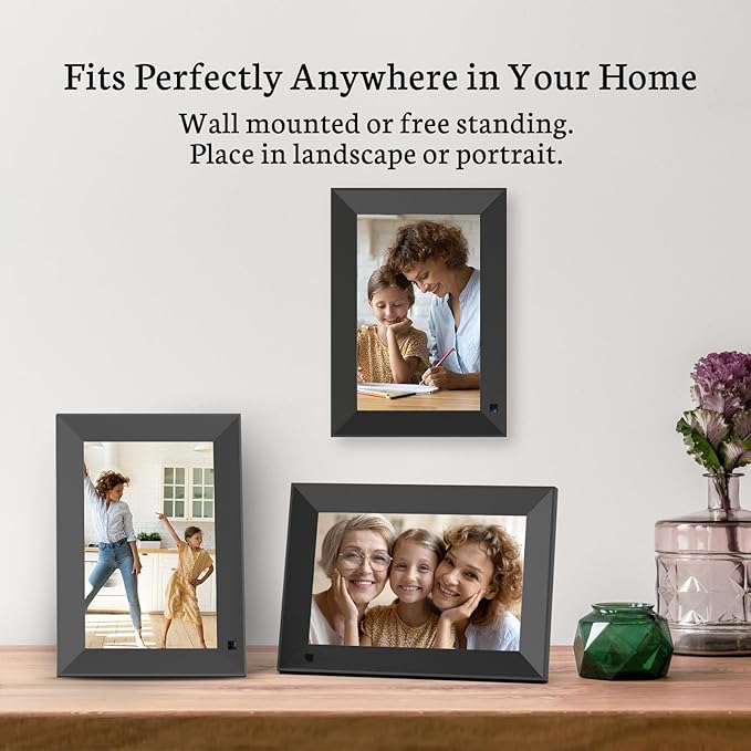 BSIMB 8 Inch Digital Picture Frame Touch Screen, 1280x800 HD WiFi Electronic Photo Frame Album Display 16GB, Share Pictures/Videos via App/USB/SD Easy Setup Gifts for Mom, Auto-Rotate, Solid Black