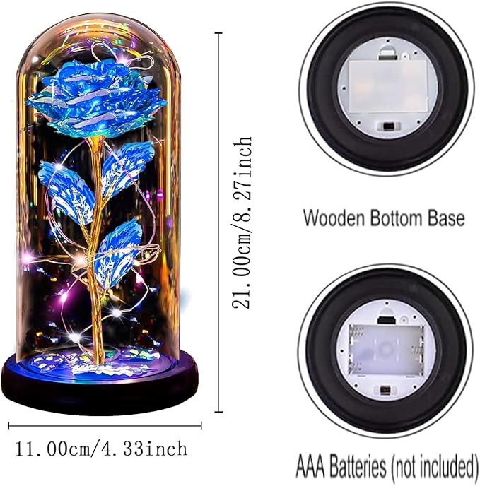Christmas Rose Gifts for Women Mom, Womens Gifts for Christmas, Glass Flower Gifts for Sister, Rose Enchanted Crystal Flower Gift Light Up in Glass Dome,Birthday Gift for Women Wife Blue
