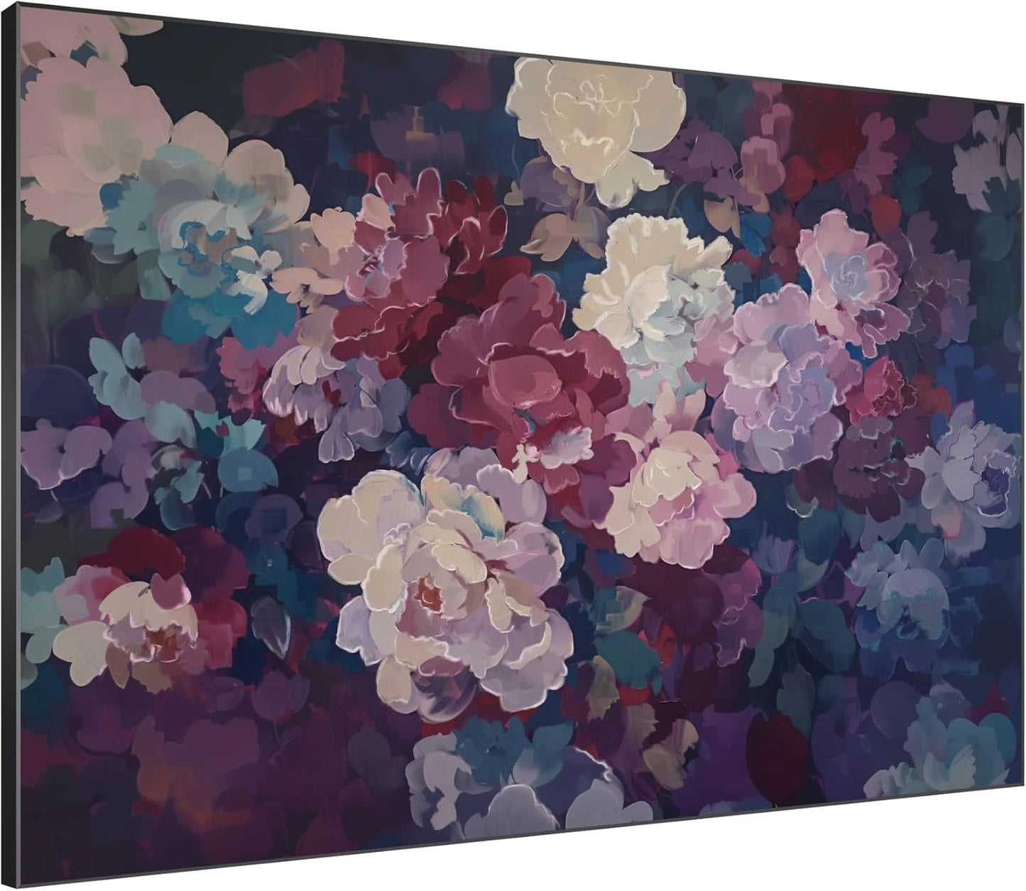 SIGNWIN 46"x60" Extra Large Framed Wall Art Bold Peony Bloom in Colorful Impressionist Style, Lush Floral for Home Living Room Bedroom Decor (Frame Assembly Required)