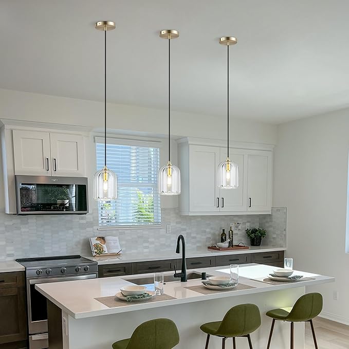 Pendant Light for Kitchen Island, Gold Modern Crystal Glass Modern Pendant Lights, Dome Pendant Light in Kitchen Island, E12 Bulb Indoor Island Pendant Lights,for Dining Room,Living Room