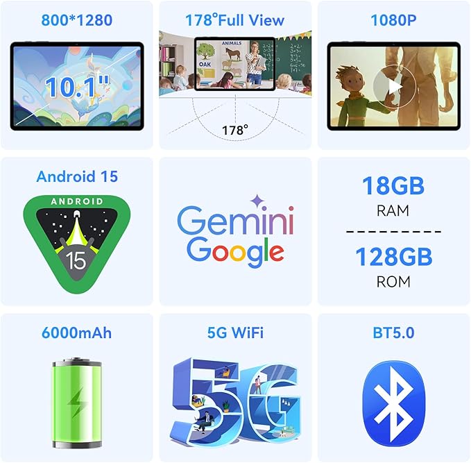 Tablet 2026 Android Tablets 10 Inch, Electronics Tablets with Keyboard, 18GB RAM 128GB ROM /2TB TF, Gemini AI 2 in 1 Tablet with Pen, 6000mAh, 1080P, BT5.0, GPS, OTG, Suitable for Study and Office