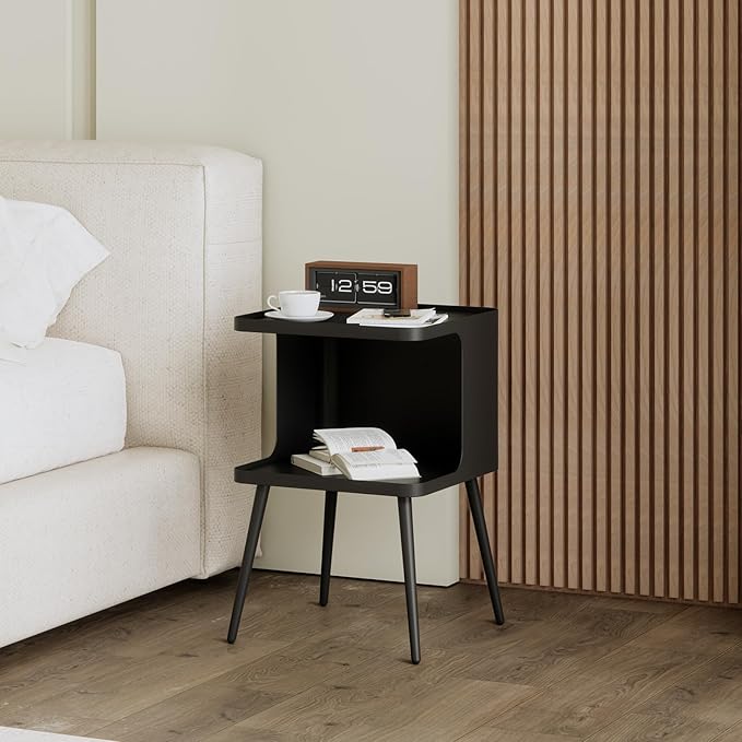 Metal Side Table,Modern end Table,Small nightstand,Bedside Table with Open Storage Shelf for Living Room Bedroom Small Space (Black)