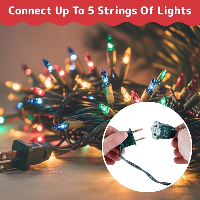 PREXTEX 50 Ct. Multi-Color Christmas Tree Lights with Green Wire - 10 Ft String Lights for Indoor and Outdoor Use - Multicolor Incandescent Christmas Tree Decoration with End-to-End Connectors
