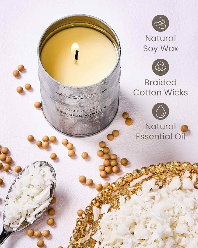 M&SENSE Fireside Vanilla Scented Candles Christmas Decor, Natural Non Toxic, Aromatherapy Candle for Stress Relief Meditation Relaxing, Housewarming Gifts for Women Men, 11.3oz 70 Hour
