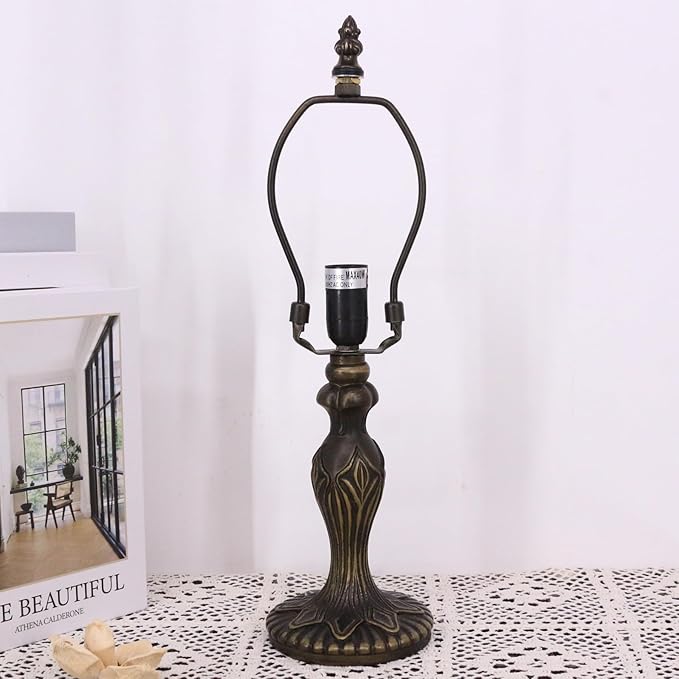 Table Lamp Base Replacement Only, Wide 4 Height 15 Inch, Fit for 6, 8, 10 Inch Tiffany Style Stained Glass Lampshade, Dark Bronze Finish,Resin, Push Switch On Cord(M (W4H15 Inch))