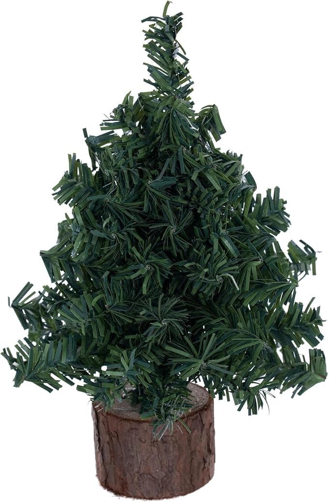 Vickerman 6" Mini Pine Artificial Christmas Tree Unlit, Seasonal Indoor Tabletop Home Decor with Decorative Wood Base