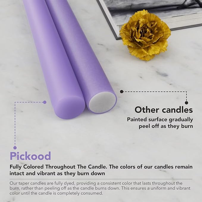 12-Inch Tall Dripless Taper Candles Set of 4 - Lavender Purple Tapered Candles, Perfect for Wedding,Christmas - Smokeless, Unscented, Long Burning - Hand Poured, Colored Tall Candlesticks