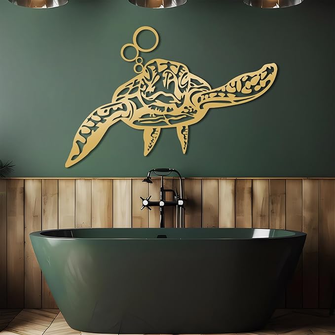 Metal Sea Turtle Wall Art, Metal Turtle Wall Decor, Coastal Wall Art, Nautical Wall Hanging, Turtles Outdoor Decor, Ocean Wall Sculpture, Beach Theme Decorations, Bathroom Art (Silver, 59"x39"/150x100cm)