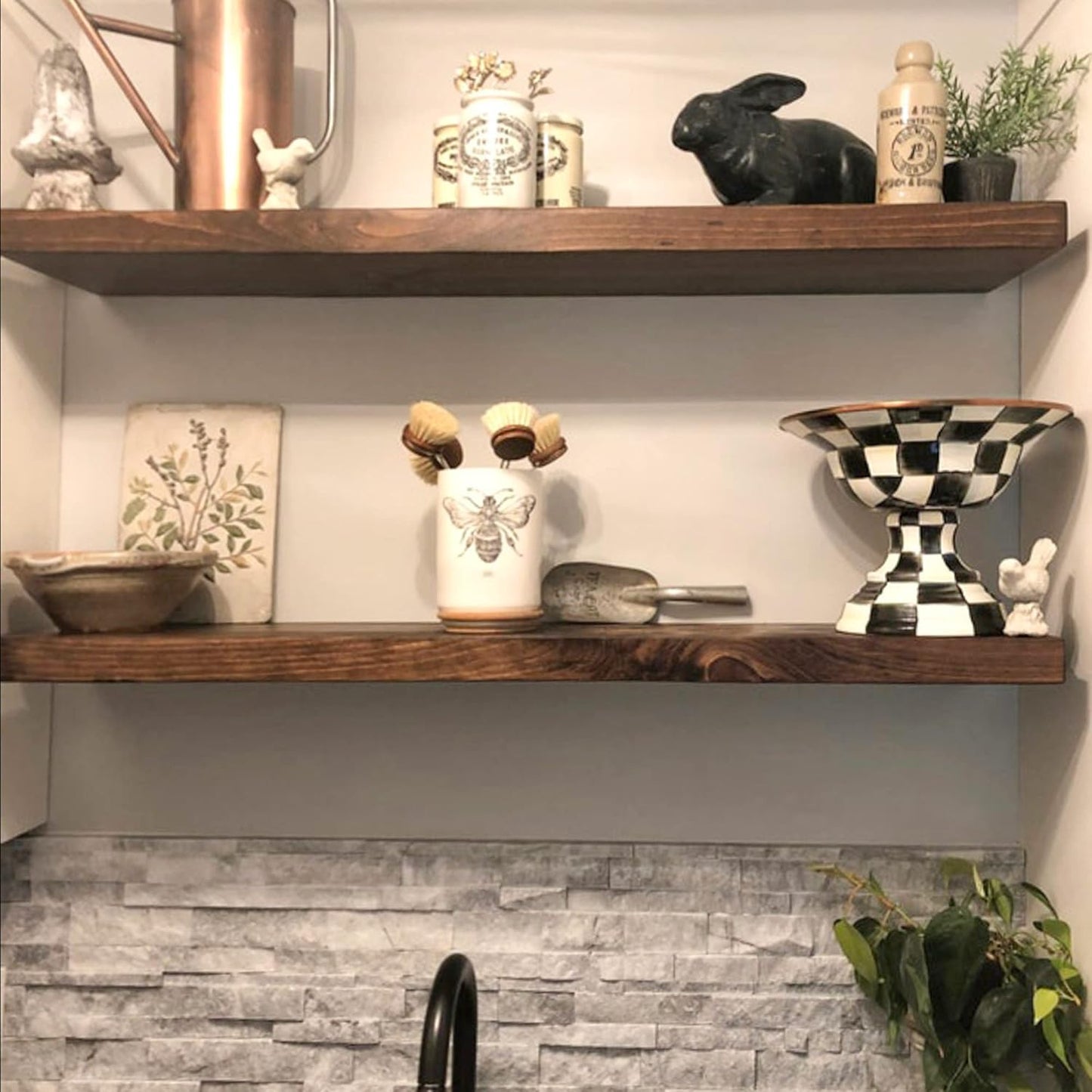 URBANDI, Rustic Floating Shelves, Set of 2, Hidden Bracket, Solid Wood, Heavy Duty, Wall Mounted Shelves, (Provincial, 36Wx10D)