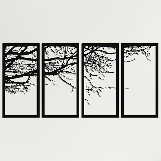 DEKADRON Metal Wall Art - Tree of Life 4 Pieces, Tree Sign, Wall Decor, Interior Decoration, Housewarming Gift, 4 Panels (40" W x 20" H / 100x50 cm)