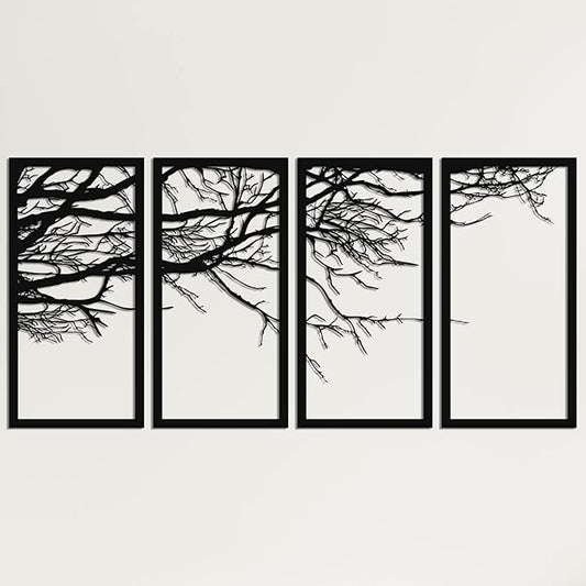 DEKADRON Metal Wall Art - Tree of Life 4 Panels, Tree Sign, Wall Decor for Interior Decoration & Housewarming Gifts (59" W x 30" H / 150x75 cm)