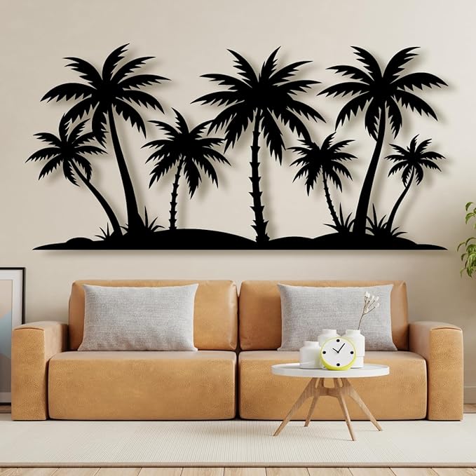Metal Palm Tree Wall Decor,Metal Palm Tree,Palm Tree Metal Wall Art,Tropical Metal Wall Art,Beach Wall Decor,Coastal Metal Wall Art,Palm Tree Metal Wall Decor (style 2,white,48"L x 23"W/121 x 59cm)