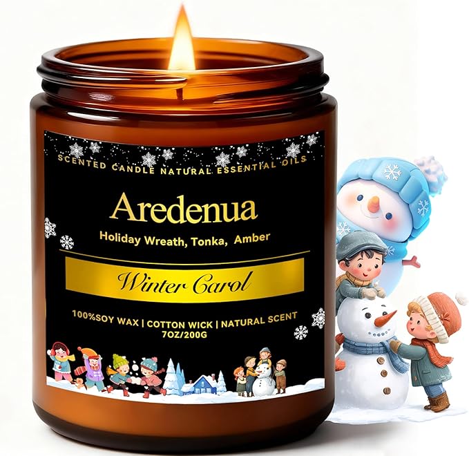 Winter Candles – Winter Carol Candle | Holiday Scented Candles | Christmas & Holiday Aromatherapy Gifts for Women Men, 7oz Soy Candles for Home Scented - 50H Clean & Long Lasting Burn
