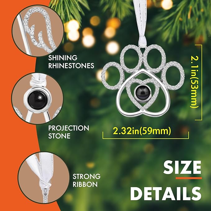 Custom Picture Ornaments, Personalized Christmas Ornaments with Photo Inside, paw Ornament, Home Decor for Xmas Party, Memorial Christmas Ornament, Gifts for Family/Friends(Paw Print)