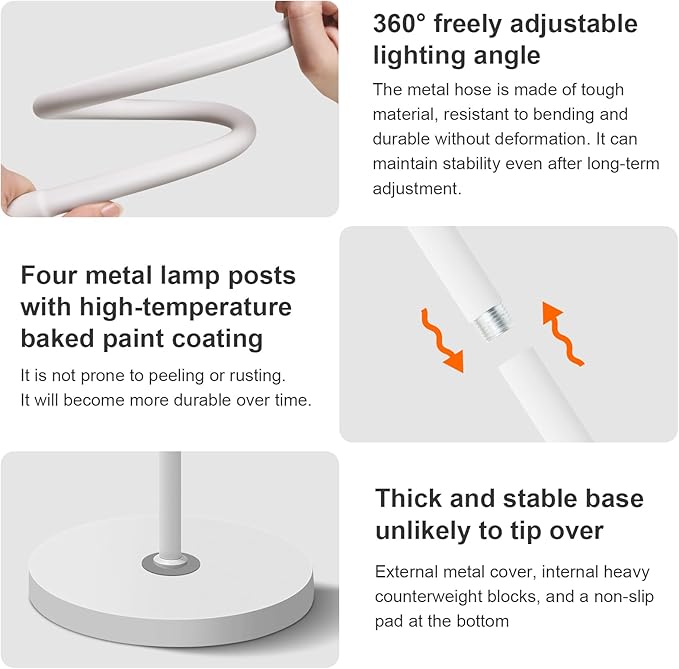Bright LED Floor Lamps Touch and Remote Dimming for Eyelash Extension Tattoo Manicure Craft Drawing Makeup Living Room Bedroom Office Adjustable Gooseneck Standing Reading Lights esthetician lash lamp