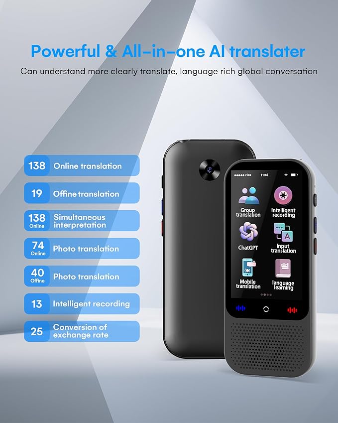 Marsno Language Translator Device 138 Languages, S80 Pro Ai Translator No WiFi Needed,Real-Time Two-Way Voice Translation, Portable Translator with ChatGPT for Travel Business Learning (Dark Grey)