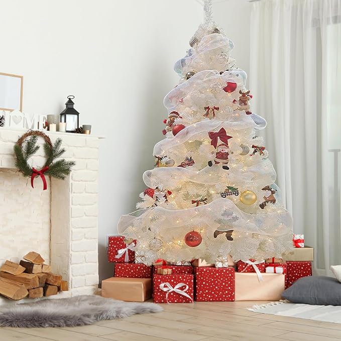 BESTHLS White Christmas Tree 8FT Artificial Christmas Pine Tree with 1500 Branch Tips Metal Stand for Home Holiday Decoration