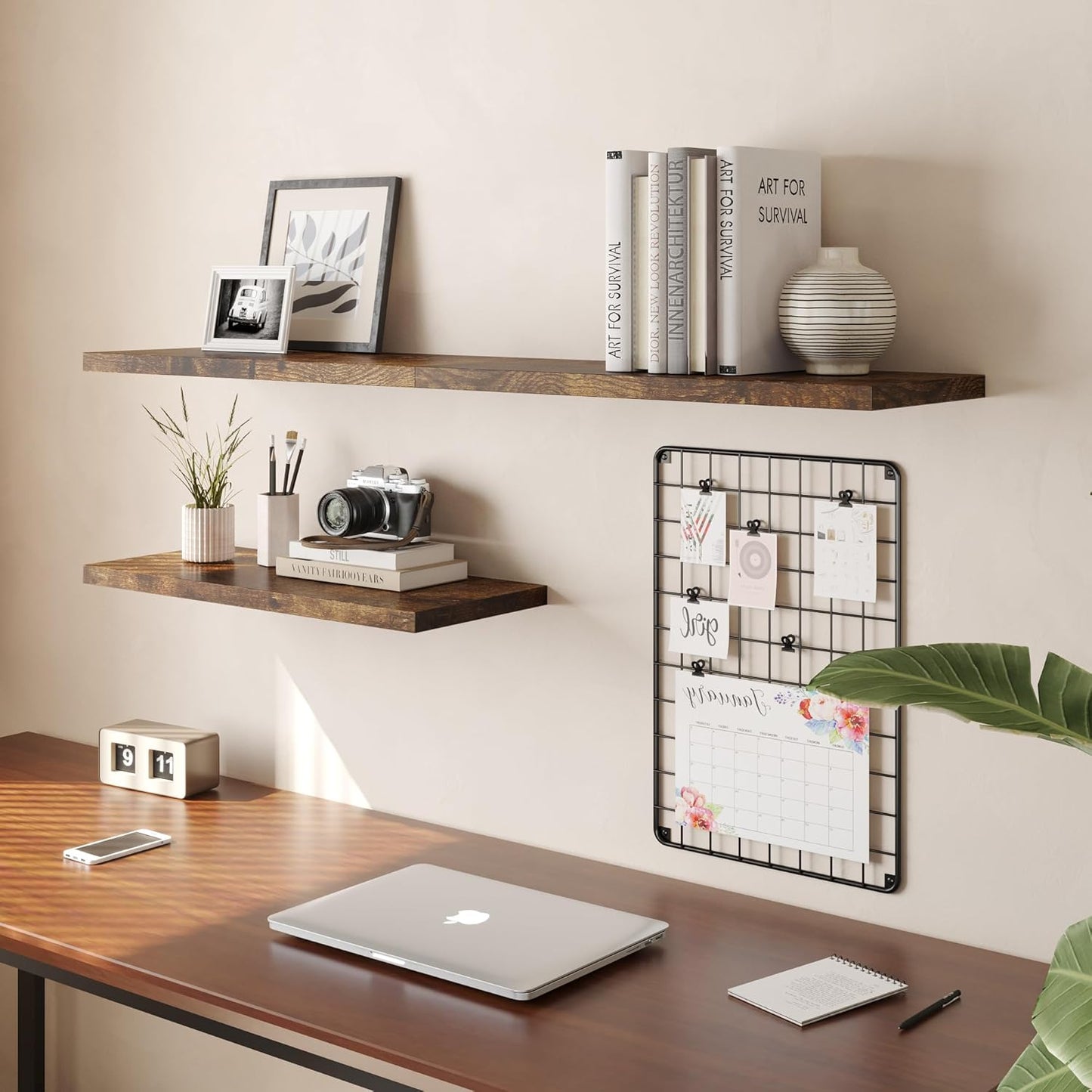Wall Shelf Set of 2, Rustic Brown Floating Shelves 30 in W x 10 in D x 1 in H, Wooden Floating Wall Shelf with Invisible Brackets for Living Room/Bedroom/Bathroom/Kitchen Storage and Decor