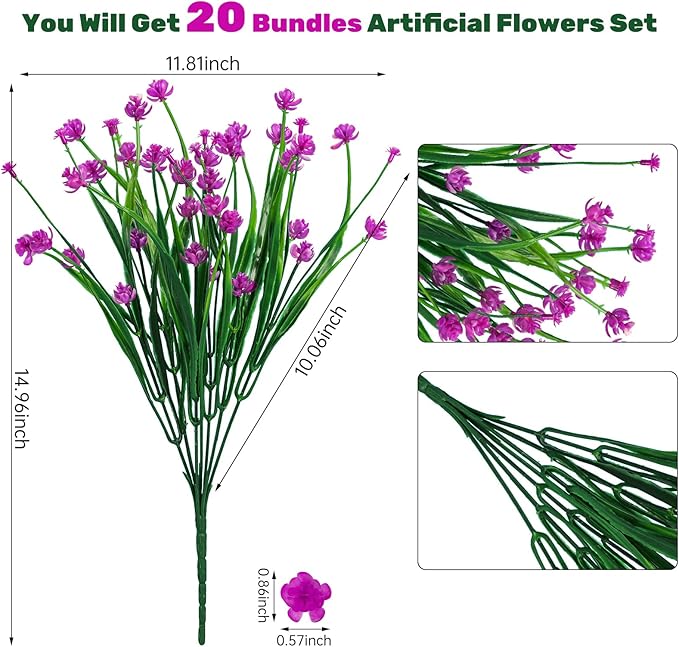 Lnoicy 20pcs Artificial Flowers,Fake Flowers Picks for Office Decorations Floral Arrangements DIY Wreath Holiday Tables Party Home Decor and Home Garden Decoration(Fuchsia)