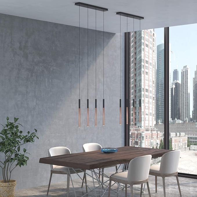 ALTAIR 4 Mini Pendant Lighting Black-Copper - LED Hanging Light Fixture for Kitchen Island, Bar, Foyer - Cluster Pendants - Dimmable, Adjustable Wire, Lamp Bulb Included