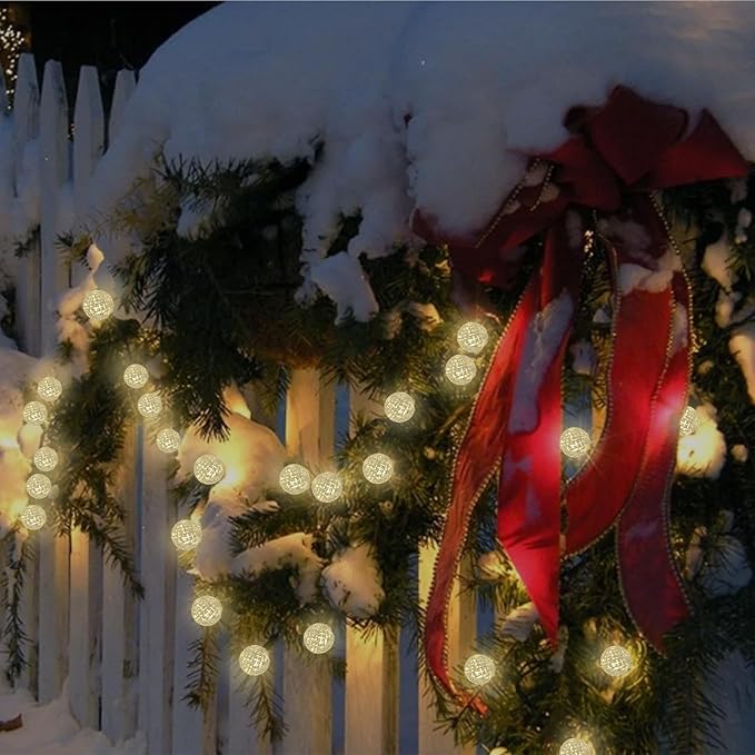 Anycosy Christmas String Lights G3, 100 LEDs Globe Solar Operated Strings Lights Warm White 8 Modes & Timer for Xmas Tree Garden Patio Outdoor Christmas Decorations (G3-100LED-Solar-Warm White)