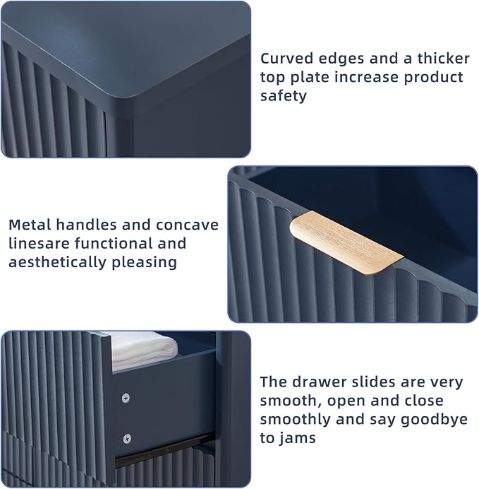 LEYAOYAO Fluted 6 Drawers Dresser, 48" Wide Modern Chest of Drawers with Wood Grain Top, Curved Profile Design, Dresser TV Stand, Wood Drawer Organizer for Bedroom, Living Room, Hallway,Blue