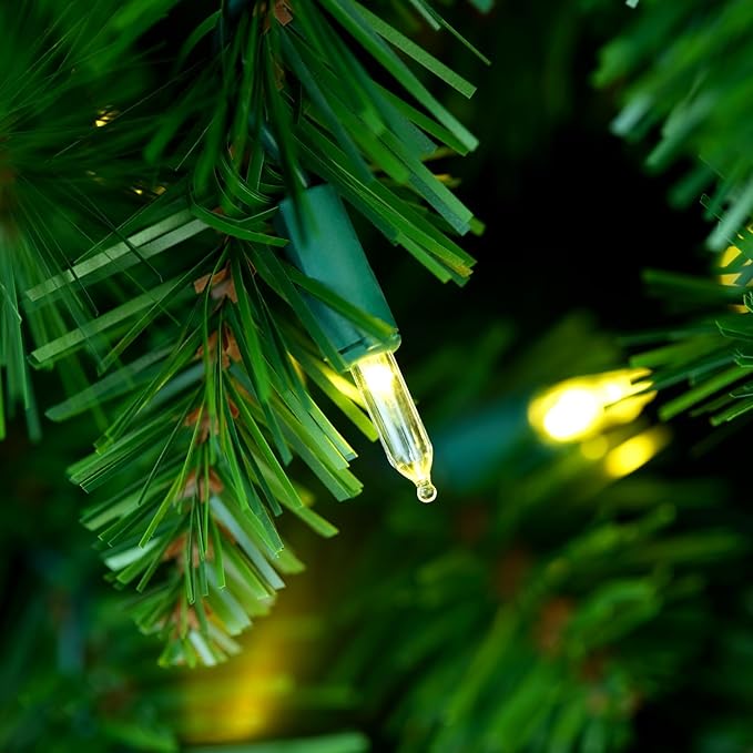 YULETIME 6.5ft Pre-Lit Christmas Tree, Hinged Green Artificial Holiday Decorative Tree with UL Listed 300 Warm White LED Christmas Lights (6.5' Warm White)