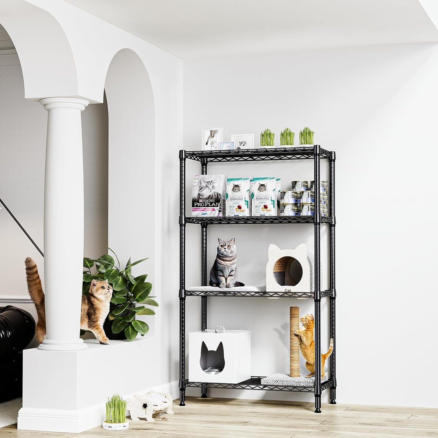 1000 lbs 4 Tier Shelf Metal Storage Shelves Shelving Wire Rack Heavy Duty Closet Organizers for Garage Kitchen Bathroom Laundry Black 13.8" D x 35.4" W x 59.5" H