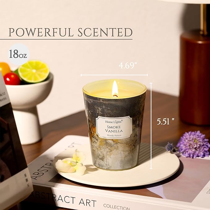 HomeLights Large jar Candle | 1-Wick Long-Lasting Scented Candles, 6.7oz Natural Soy Wax Candle for Home Scented, Industrial Chic Gifts for Women & Men, Smoke Vanilla