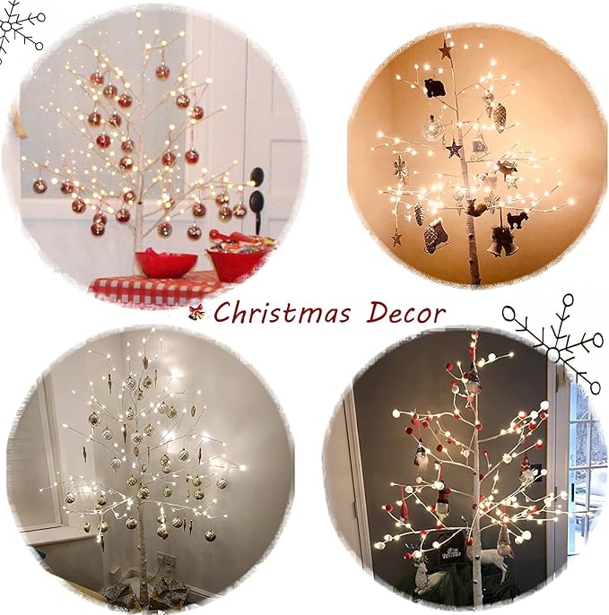 Hairui Lighted Birch Tree Plug in 4FT 72 LED White Twig Tree with Lights for Thanksgiving Christmas Room Decorations Indoor Outdoor