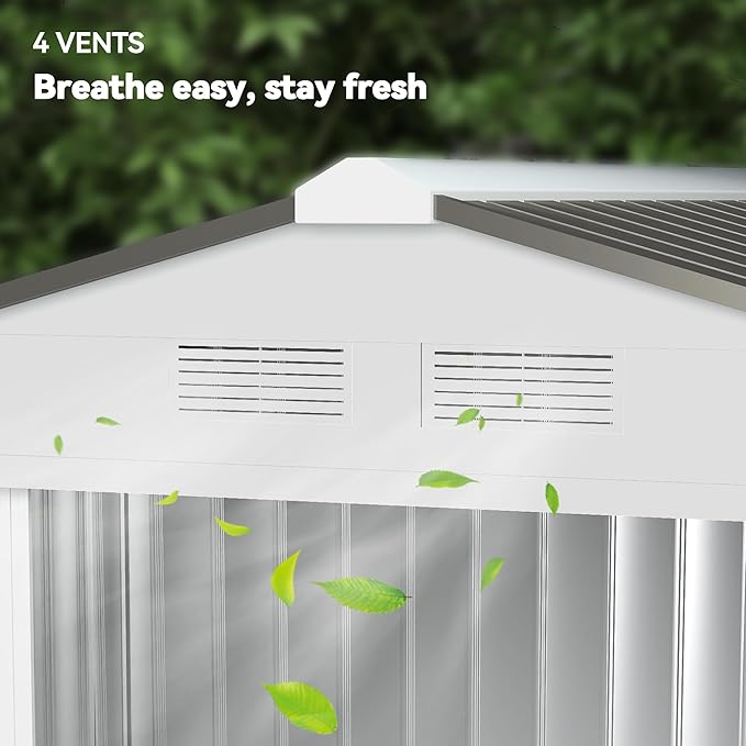 Outsunny 7' x 4' Outdoor Storage Shed, Garden Tool Metal Shed with Foundation Kit, Double Lockable Door, Air Vents and Sloping Roof, for Backyard, Patio, Lawn, White