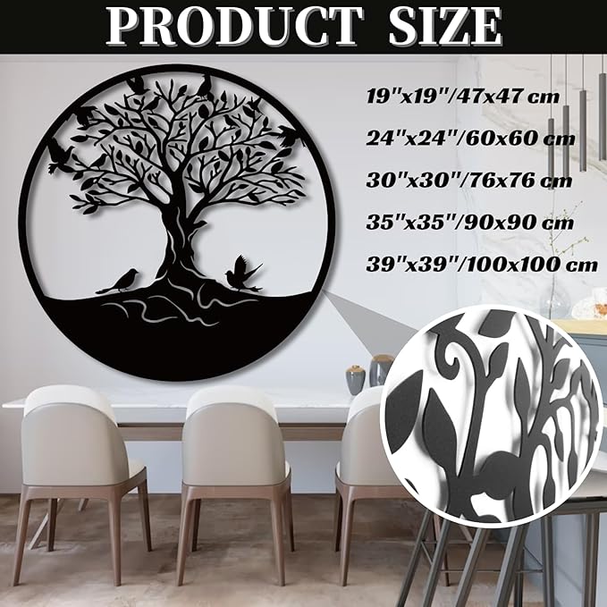 Tree of Life Wall Art,Metal Tree Wall Decorations for Living,Dining Roo,Tree of Life Metal Wall Art19"×19", Style 6)