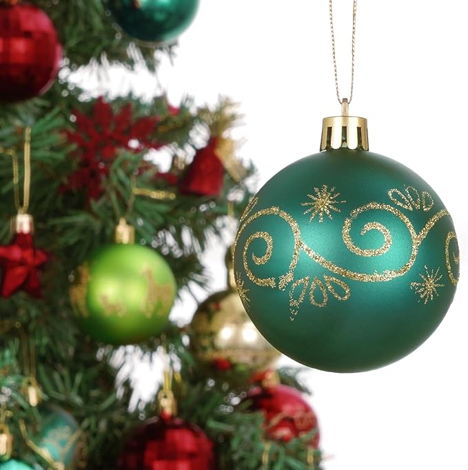 50Pcs Christmas Tree Ornaments - 2.36''/60mm Christmas Ball Ornaments Set for Xmas Tree Holiday Party Wedding Home Decorations (Green & Red & Gold)