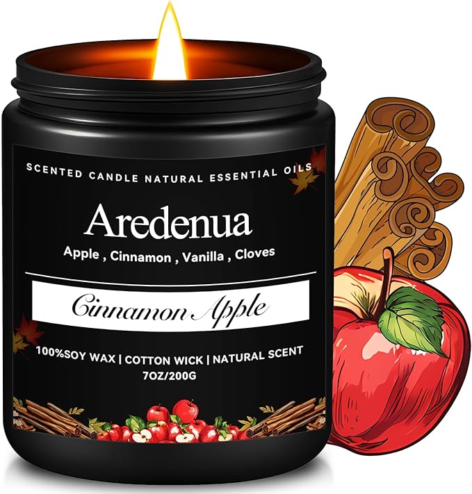 Cinnamon Apple Candles – Holiday Winter Scented Candles with Warm Cinnamon & Fresh Apple Aroma for Christmas Home Décor, Cozy Seasonal Candle Gift for Women & Men
