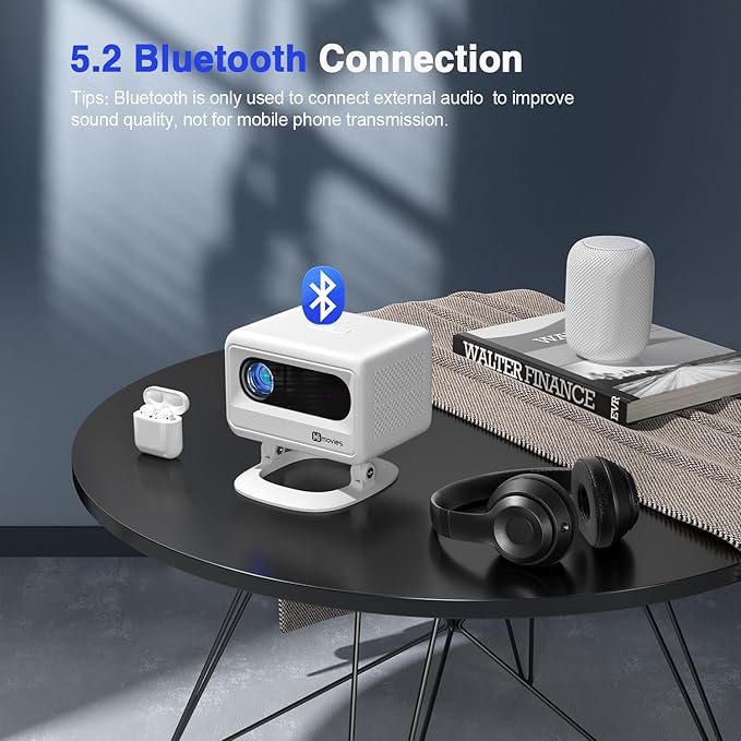 【Electric Focus & Native 1080P】VOPLLS 1080P Smart Projector with WiFi and Bluetooth, Auto Focus & Keystone Portable Outdoor Projector, VOPLLS 4K Support Home Movie Projector