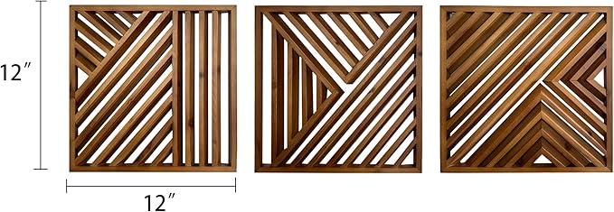 Musanpou Wooden Geometric Home Wall Decor Slatted Wood Design Wall Sculpture，Set of 3 Wood Wall Art decorate，Boho Bathroom Bedroom Living Room rustic Home Decoration