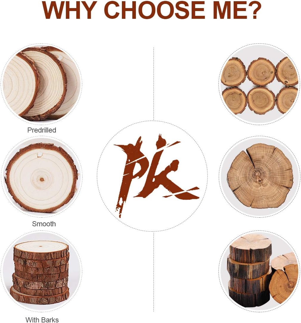 5ARTH Natural Wood Slices - 30 Pcs 3.5-4 inches Craft Unfinished Wood kit Predrilled with Hole Wooden Circles for Arts Wood Slices Christmas Ornaments DIY Crafts