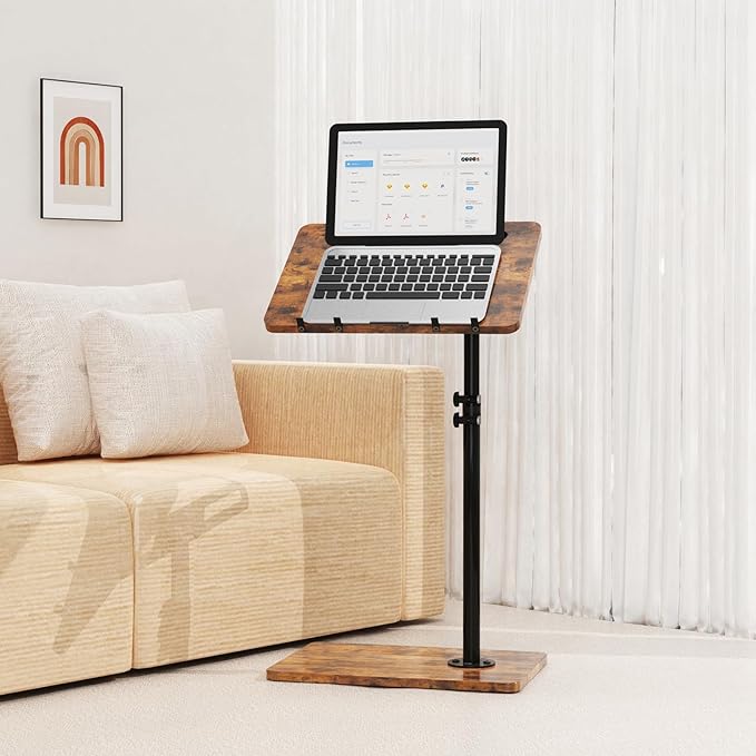 TV Tray Table, Adjustable C Shaped End Table for Couch, 360°Swivel Couch Side Tables That Slide Under Couch Desk Tray Tables for Small Space Sofa Bed Living Room Bedroom Bedroom(Rustic)