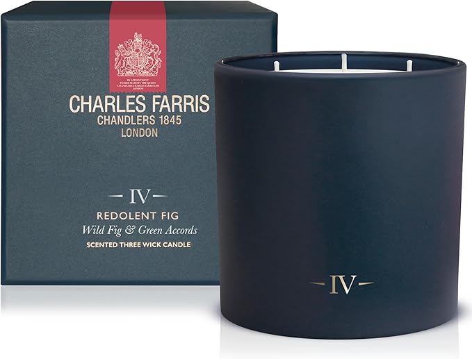 Charles Farris Luxury Scented Candle – 3 Wick, Hand-Poured, Long Lasting, Clean Burning, 640g / 22.5oz, Up to 80 Hours of Burn Time, Made in England – Wild Fig & Green Accords – Redolent Fig