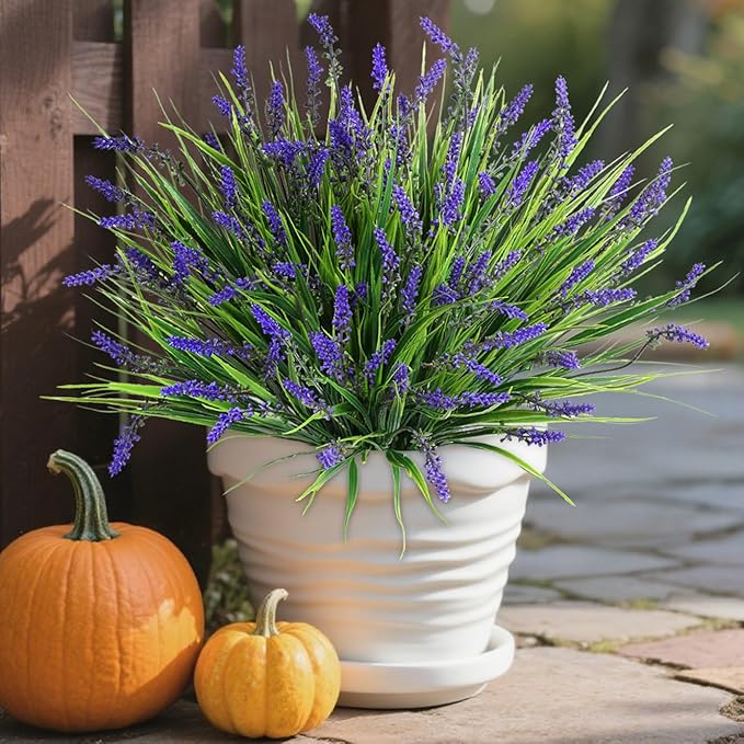 Ivydale Artificial Plants Fake Flowers Monkey Grass for Outdoors,UV Resistant Realistic 10PCS Purple Faux Greenery Shrubs Bushes for Home Garland Porch Patio Balcony Planter Yard Office Pathway