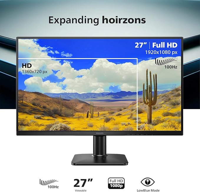 Philips 27E2N1100 27 inch IPS FHD (1920 x 1080) 100Hz Gaming Office Monitor, VESA, HDMI x1, VGA Port x1, Eye Care, 4 Year Advance Replacement Warranty