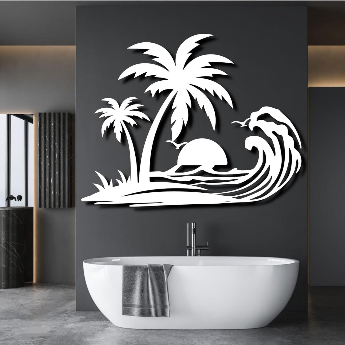 Palm Tree Metal Wall Decor,Palm Tree Metal Wall Art,Metal Palm Tree,Metal Palm Tree Wall Decor,Tropical Metal Wall Art,Beach Wall Decort,Metal Wall Decor (style 1,white,39 L" x 31 W" / 100 x 78 cm)