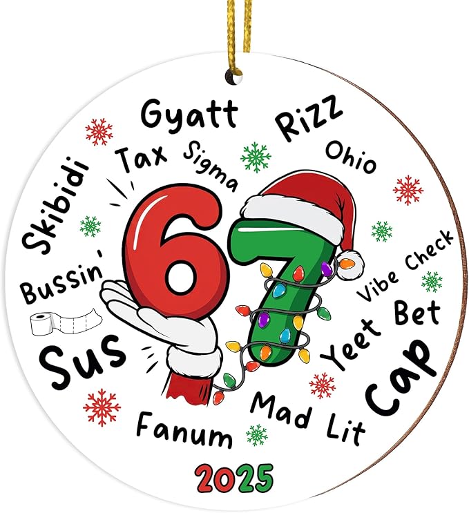67 Christmas Ornament, 67 Ornaments for Xmas Tree, Funny Christmas Ornaments 2025, 6 7 Meme Ornament for Teens, Six Seven Gifts, Gag Gifts for Teens, Teen Girls Trendy Stuff