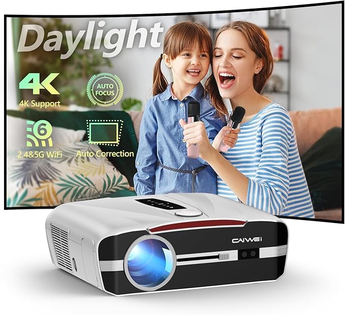 Daylight Projector 4K Ultra HD 2300 High ANSI Smart Home Theater with WiFi 6, Bluetooth, NFC, Streaming Apps, Bright Daytime Proyector, HDR10+, Auto Focus, HDMI 2.1 USB for Movie Video Gaming White