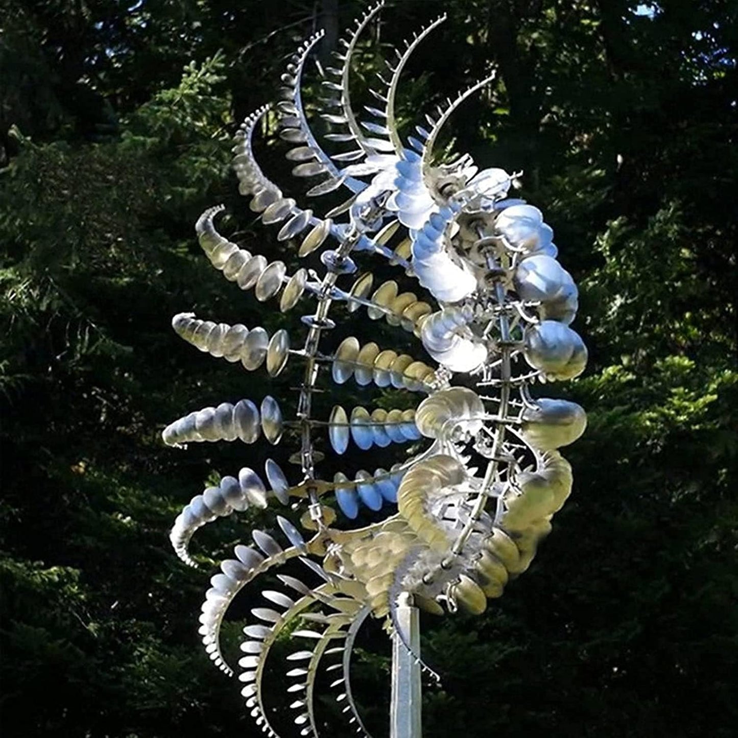 Unique and Magical Metal Windmill, 3D Wind Powered Kinetic Sculpture, Metal Wind Spinner Solar, Wind Spinners for Yard and Garden, Wind Catchers Metal Outdoor Patio Decoration (2 PCS -Silver)