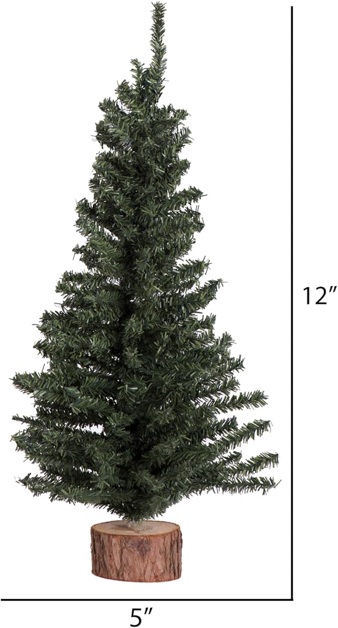Vickerman 12" Mini Pine Artificial Christmas Tree Unlit, Seasonal Indoor Tabletop Home Decor with Decorative Wood Base