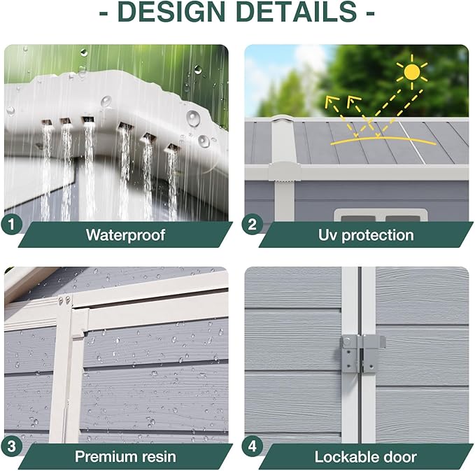 6 X 8FT Storage Shed Plastic Outdoor Storage Shed Waterproof Outdoor Shed with Lockable Door and Transparent Window for Garden, Lawn, Backyard